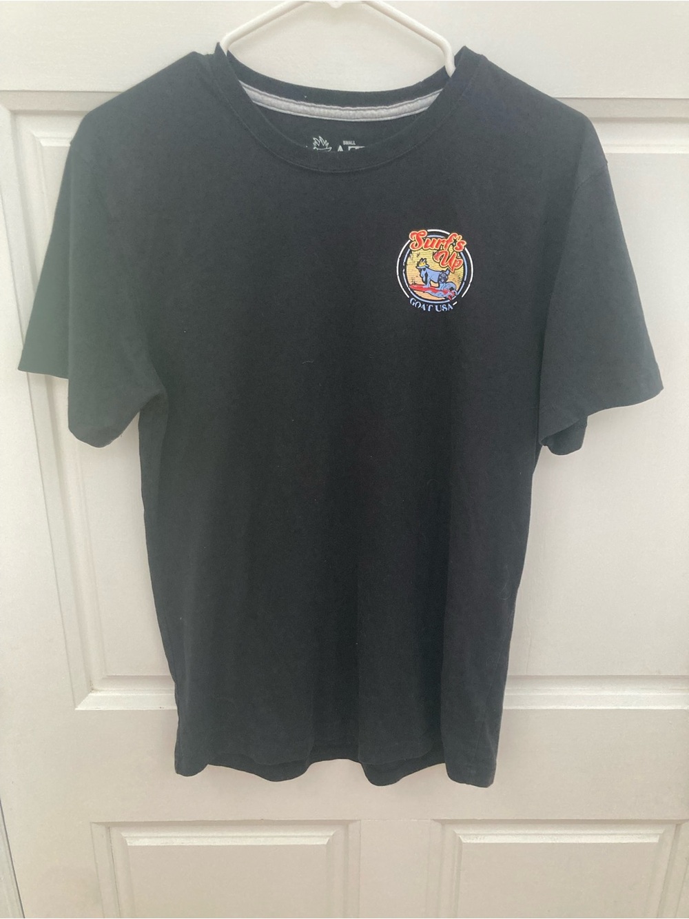 Men's Black Short Sleeve Tee with Colorful Surf Logo